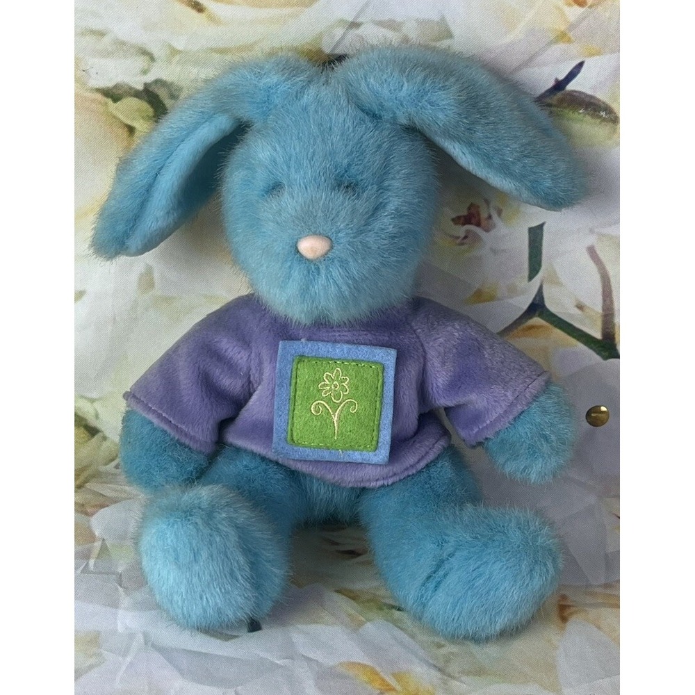 Blue Easter Rabbit Bunny Plush 1998 GAC Fur Material Shelf Sitter Sweatshirt